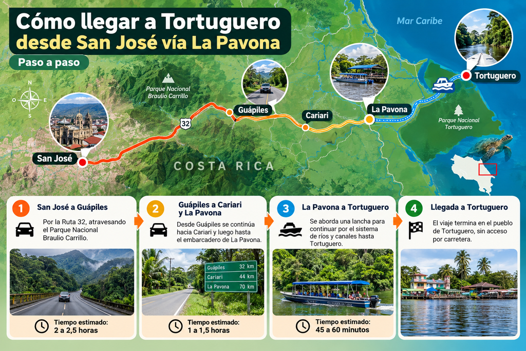 Transporte privado Pavona Tortuguero: guía 2026Cómo llegar a Cahuita desde San José: Ruta, tiempos y transporte privado